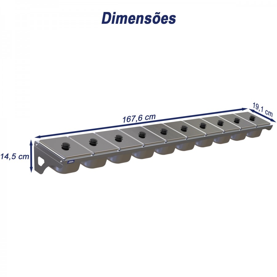 Condimentadora de Parede 10 Cubas Inox 1/6 100mm - Aisa